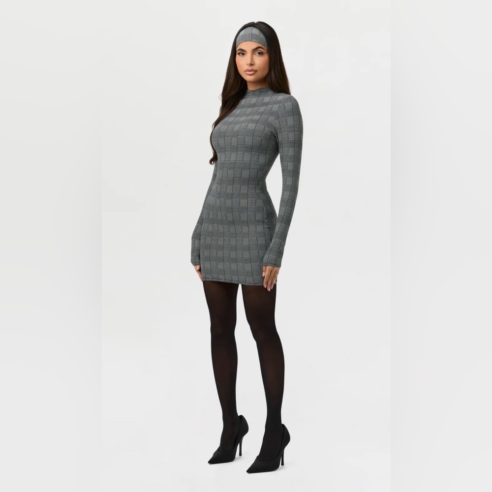 NAKED PRINT MINI DRESS HOUNDSTOOTH-PLAID - Picture 2 of 3